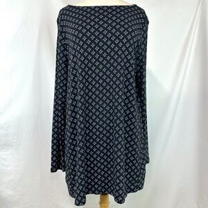 J JILL 100% Pima Cotton Boat Neck Tunic Black White Geometric Long Sleeve Sz XL
